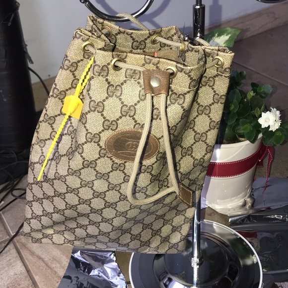 AUTHENTIC VINTAGE COATED CANVAS GUCCI DRAWSTRING BAG - Picture 3 of 17